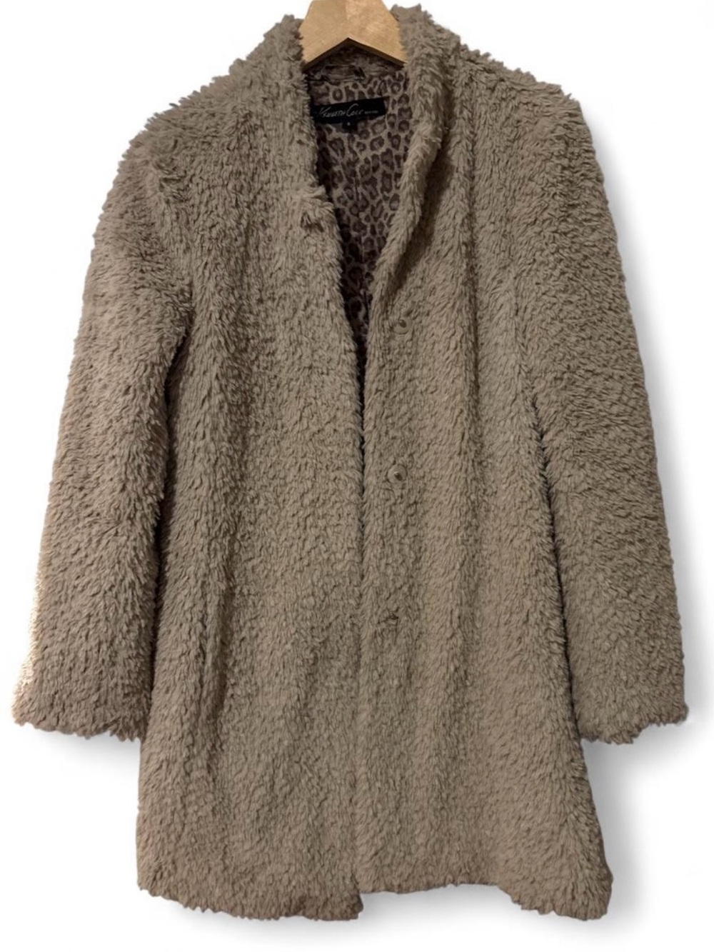 Kenneth Cole Taupe Faux-Sherpa Teddy Coat